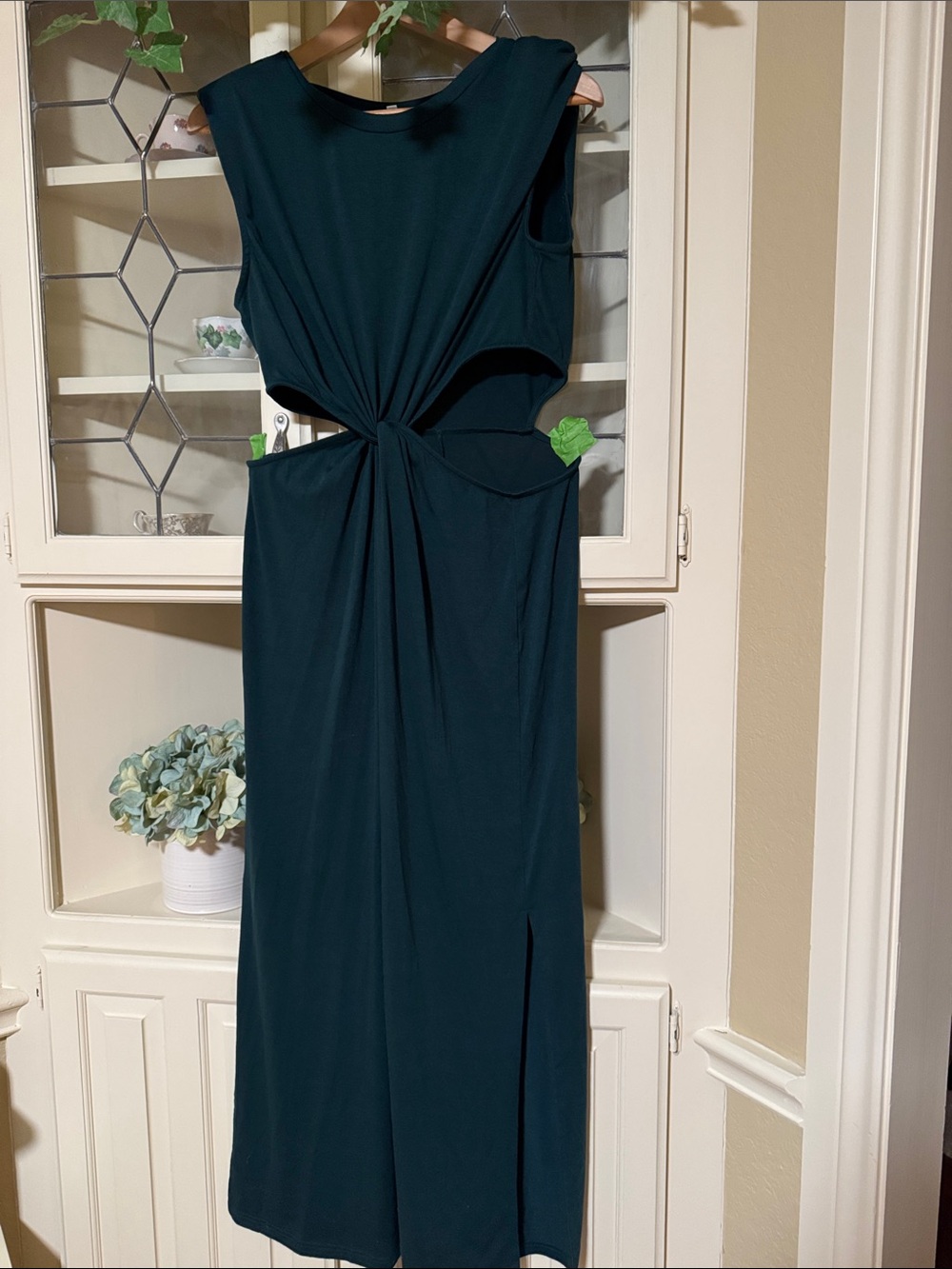 Sleeveless Twist-Front Dark Teal Maxi Dress